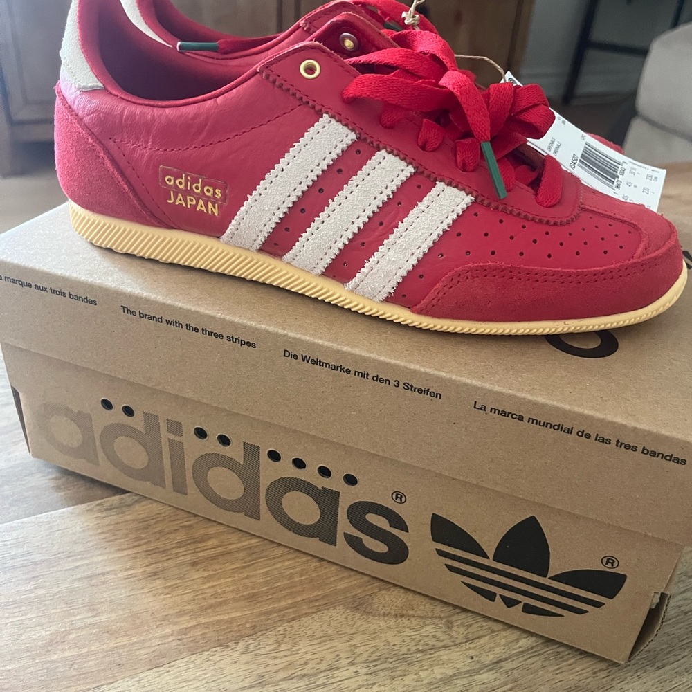 Adidas Red Sneakers with Beige Accents